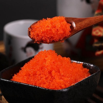 Des Kapelan-Fisch-Rogensushifliegenden fisches Masago Tobiko Rogen gefrorener Kapelan