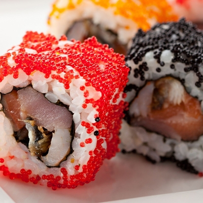 Des Kapelan-Fisch-Rogensushifliegenden fisches Masago Tobiko Rogen gefrorener Kapelan